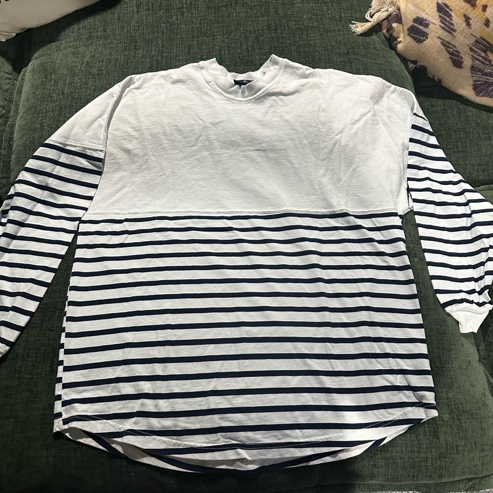 Striped Long Sleeve Tee - White and Blue